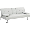Sofa Bed with Armrest two holders WOOD FRAME, STAINLESS LEG, FUTON WHITE PVC