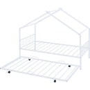 Twin Size Metal House Bed with Twin Size Trundle, White