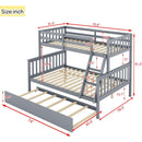Twin Over Full Rubber Wood Bunk Bed with Trundle, Convertible Ladder and Guardrail, Detachable, Convertible Bed, with Twin Size Trundle  ,Grey