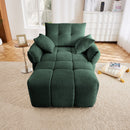 Ergonomic Single Seater Sofa with Ottoman, High-Resilience Support Cushions, Modern Lounge Chair, Green Chenille
