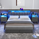 2 Pack Modern Nightstand with Charging Station, Bedside Tables with LED Light and Fabric Drawers