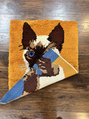 Small Shag Rug with Siamese Cat Pictorial, 2x3 ft Rug, Wool, Vintage, Danish Rya Shag Rug, Orange