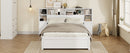 White Wooden Storage Bed with Tall Extended Bookcase Headboard, 6 Drawers and Charging Station for Teens Adults, No Box Spring Needed,Full