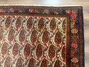 Antique Persian Kurdish Senneh Rug 4.6 x 6.5, Repeated Paisely Boteh Design, Handmade