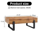 Rustic MDF Coffee Table with Metal Legs - Natural Wood Tone Elegance, 47.24 Inch Long Modern Minimalist Design