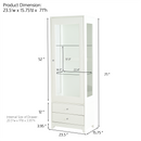 Modern Upholstered Glass Display Cabinet with Adjustable LED Light in White, 71'' Tall