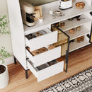 Modern sideboard with 3 drawers and glass door locker, side cabinet can store wine glasses