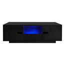 U-Can Modern High Glossy Rectangle Coffee Table, Stylish Center Table with Storage Space, Accent Furniture with 16 Color LED Lights for Living Room