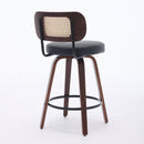 Set of 2 Counter Height Bar Stools - 26 inch Rattan Counter Height Stools with Cane Back, Upholstered Seat, Walnut Craftsmanship, Swivel Counter Stools for Island/Kitchen/Counter/Bar (Walnut Black)