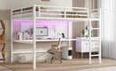 Metal Queen Size Loft Bed with Power Outlet and LED Lighted, Space-Saving, Noise Reduced, White