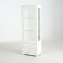 Modern Upholstered Glass Display Cabinet with Adjustable LED Light in White, 71'' Tall