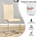 Modern Dining Chairs, PU Faux Leather High Back Upholstered Side Chair with Silver C-shaped Tube Chrome Metal Legs for Dining Room Kitchen Vanity Patio Club Guest Office Chair (Set of 4 (Beige+PU)