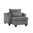Convertible Chaise Lounge Sofa Chair Corduroy Sleeper with USB Ports, Cup Holders, Storage, Grey