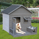 Large dog house, long 44.2' x wide 44.6' x high 44.6' Solid wood asphalt roof dog house with large terrace for large dogs, weatherproof large dog house ,Small wooden doors that can be locked