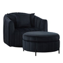 Oversized 40.35 in. Velvet Swivel Barrel Accent Chair and Ottoman Set with Storage, Black