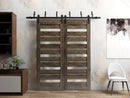 Quadro 4445 Cognac Oak Double Barn Door with Frosted Glass and Black Bypass Rail