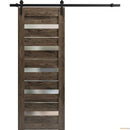 Quadro 4445 Cognac Oak Barn Door with Frosted Glass and Black Rail