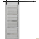 Quadro 4445 Light Grey Oak Barn Door with Frosted Glass and Black Rail