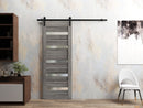 Quadro 4445 Nebraska Grey Barn Door with Frosted Glass and Black Rail