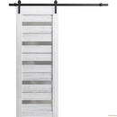 Quadro 4445 Nordic White Barn Door with Frosted Glass and Black Rail
