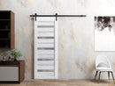 Quadro 4445 Nordic White Barn Door with Frosted Glass and Black Rail