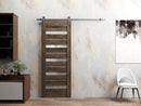 Quadro 4445 Cognac Oak Barn Door with Frosted Glass and Silver Rail