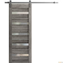 Quadro 4445 Nebraska Grey Barn Door with Frosted Glass and Silver Rail