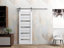 Quadro 4445 Nordic White Barn Door with Frosted Glass and Silver Rail