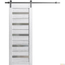 Quadro 4445 Nordic White Barn Door with Frosted Glass and Silver Rail