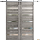 Quadro 4445 Nebraska Grey Double Barn Door with Frosted Glass and Silver Rail