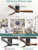 52 Inch Solid Wood Flush Mount Ceiling Fan With Remote