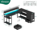 61 Inch L Shaped Desk With Power Outlets For Home Office