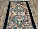 Chinese Art Deco Rug 3x5, Black and Beige Chinese Carpet 3 x 5, Vintage Rug, 1950s Rug, Floral Rug, Handmade Rug, Art Deco Rug, Wool Rug