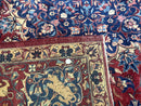 Antique Indo Persian Kerman Rug 9x12 Red Manchester Wool Animal Pictorials, Fine 290 KPSI