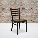 2 Pack HERCULES Series Black Ladder Back Metal Restaurant Chair With Cherry Wood Seat