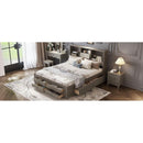 King Size Platform Bed with Storage Headboard and 8 Drawers, Gray