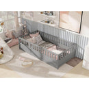 Twin Size Floor bed, integral construction with super high security barrier, door, children's floor bed frame, Montessori wooden children's floor bed, Grey
