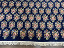 Persian Rug 9x12, Authentic Hand Knotted Carpet, Repeated Floral Motif Garden of Eden, Navy Blue Wool Rug 9 x 12, Semi Antique Kirman Rug