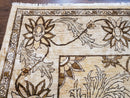 Oversized Peshawar Chobi Oushak Area Rug 11.6 x 12.5, Wool Hand-Knotted Light Gold & Ivory Decorative Pakistani Floral Carpet, 11x12 - 12x13
