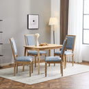Vintage Inspired French Country Dining Chairs Set of 4 with Cane Backrest & Upholstered Seats, Solid Rubberwood, Slate Blue