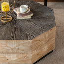 Octagon Coffee Table,38' Retro Style Wood Center Table with Three-Dimensional Embossed Pattern,Rustic Cocktail Table Center Large Circle Coffee Table for Living Room Home