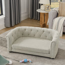 Contemporary Rectangular Pet Sofa with Arc-Shaped Backrest and Armrests, Breathable Linen, Cozy Soft Cushion - Beige