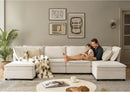 127 Inch Modular Sectional Sofa Beige with Storage Ottoman