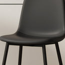 Table and chair set.79'x31.5' with X-shaped Black Metal Table Legs,Wood Grain Textured MDF Crossbeam.Paired With 8 Modern Mid-Century Style Upholstered Side Black PU Chairs.