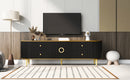 U-Can Modern TV Stand for TVs up to 80 Inches, Entertainment Center with 4 Drawers and 1 Cabinet, Wood TV Console Table with Metal Legs and Handles for Living room(Old SKU:SJ000117AAB)