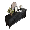 60' Premium Rustic American Farmhouse Credenza in Elegant Black - Symmetrical Sunburst Door Design, Heavy-Duty TV Stand with Adjustable Shelves, Black Wood Storage Cabinet