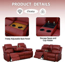 Leather Recliner Sofa Set 3 Piece For Living Room Red