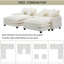 Chenille Upholstered Sectional Sofa with Removable Ottoman, USB Ports, Cup Holders, and Storage, Beige, 111'