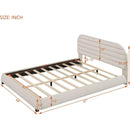 Queen Size Velvet Upholstered Platform Bed,Solid Frame and Stylish Curve-shaped Design, Beige
