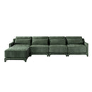 Stylish Green Four-Seater Sofa with Movable Ottoman, Ergonomic Design, Chenille Fabric, Wooden Base